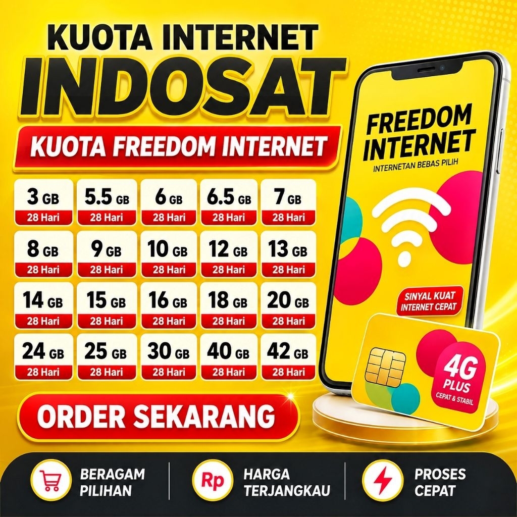 Kuota Internet Indosat Freedom Internet 3 GB - 42 GB Masa Aktif 28 Hari Paket Internet Bulanan Indos