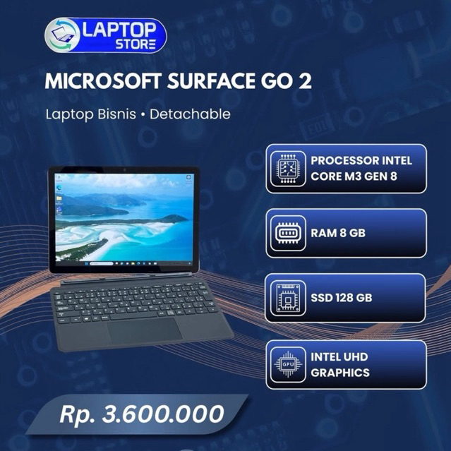 Microsoft Surface Go 2 Core m3 Ram 8gb Ssd 128gb