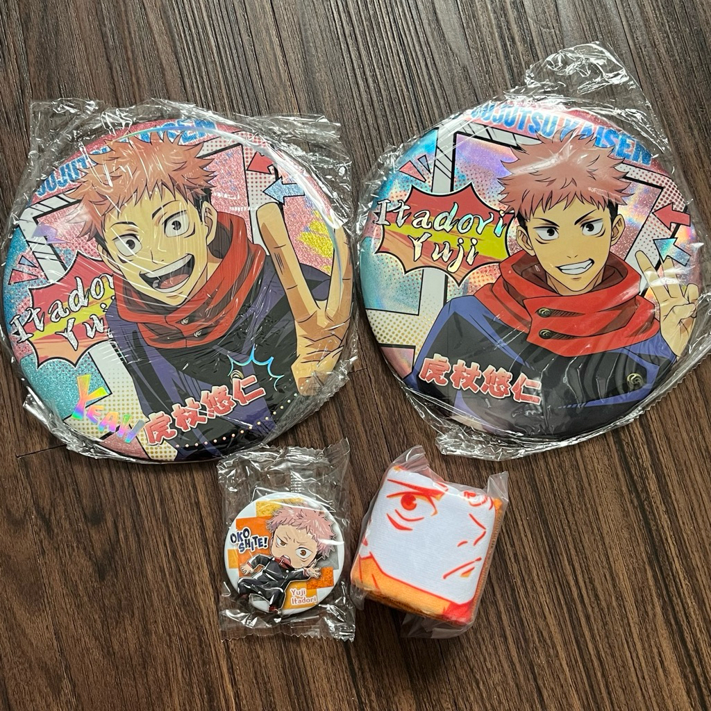 Assorted Yuuji Itadori Jujutsu Kaisen JJK Merchandise (Pin Badge, Hand Towel)