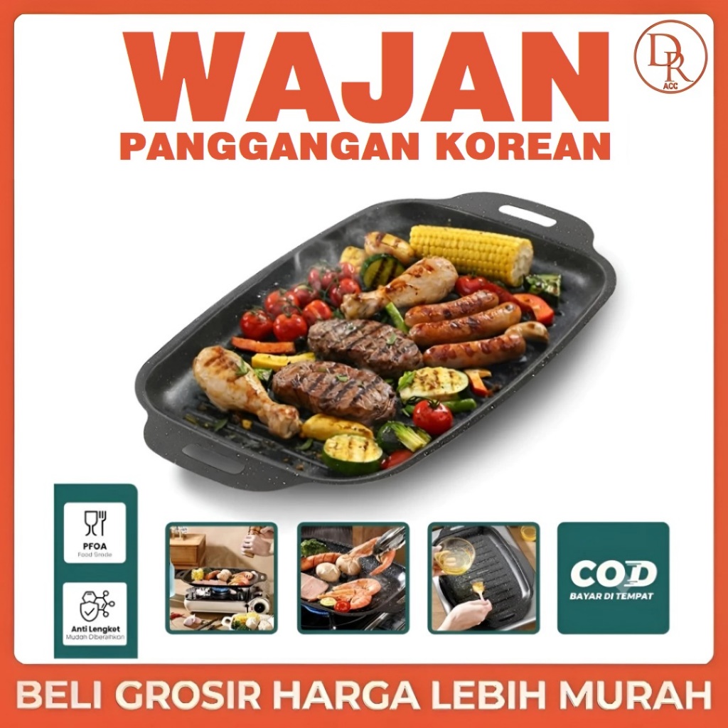 Wajan Panggangan Panjang Portabel Anti Lengket Grill Pan Korea Datar BBQ