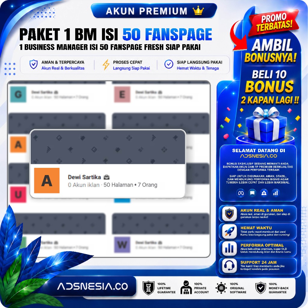 Business Manager Facebook Isi 50 Fanspage Fresh Support Verifikasi, dan Iklan MetaAds