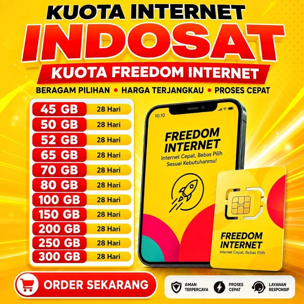 Kuota Internet Indosat Freedom Internet 45 GB - 300 GB Masa Aktif 28 Hari Paket Internet Bulanan Ind
