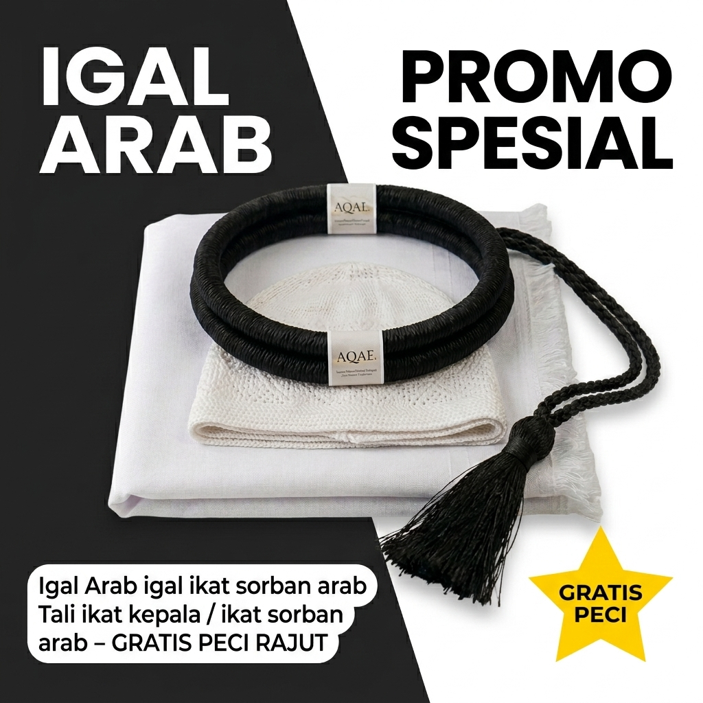 Igal Ikat Sorban Arab / Igal Ikat Kepala / Igal Sorban Arab Free Peci Rajut Putih