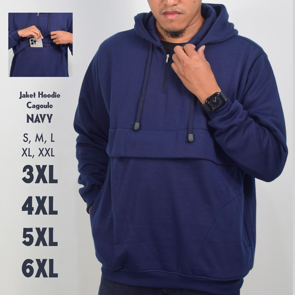 Jaket Hoodie Cagoule Navy Pria Jumbo Big Size S M L XL 2XL 3XL 4XL 5XL 6XL