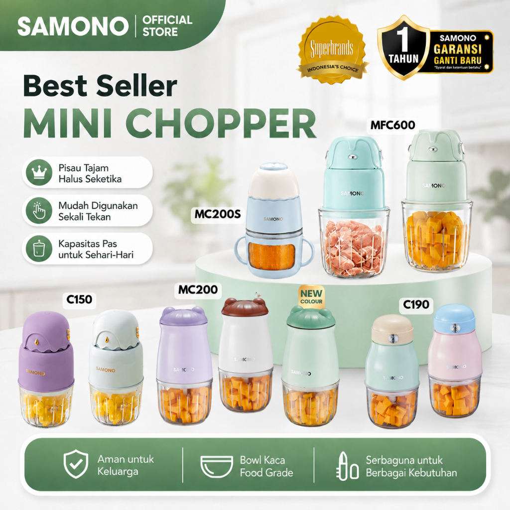 SAMONO Mini Chopper Elektrik Best Seller Food Grade Multifungsi Chopper Daging Bumbu MPASI Bayi Peng