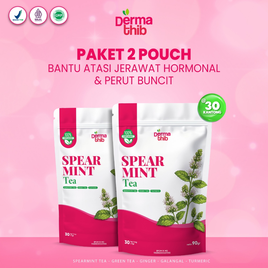 Dermathib - Bundling 2 Pouch Spearmint Tea Herbal Organik Teh Premium Isi 30 Kantong Untuk Membantu 