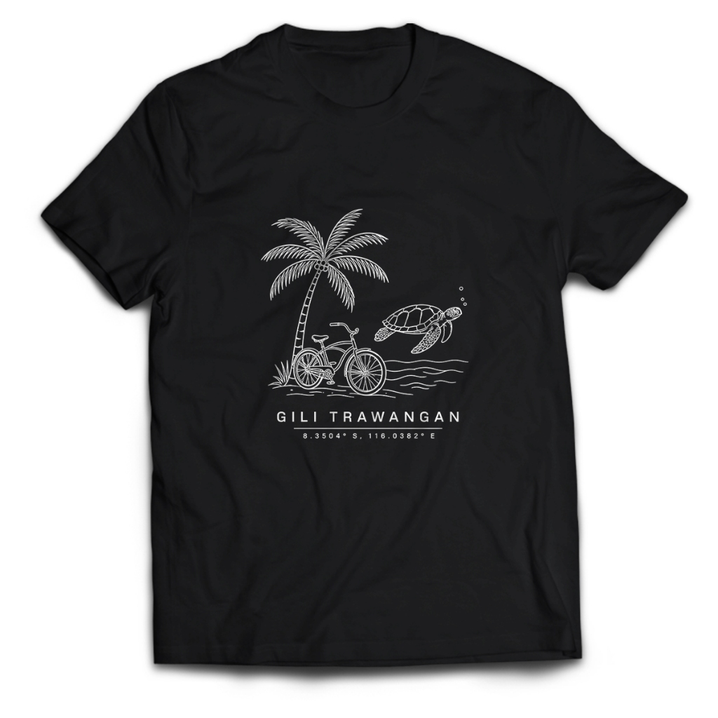 Kaos Pria Oleh-Oleh Liburan GILI TRAWANGAN KOORDINAT Dewasa Baju Atasan Unisex PakeKaos