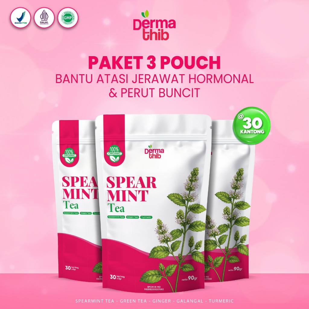 Dermathib - Bundling 3 Pouch Spearmint Tea Herbal Organik Teh Premium Isi 30 Kantong Untuk Membantu 
