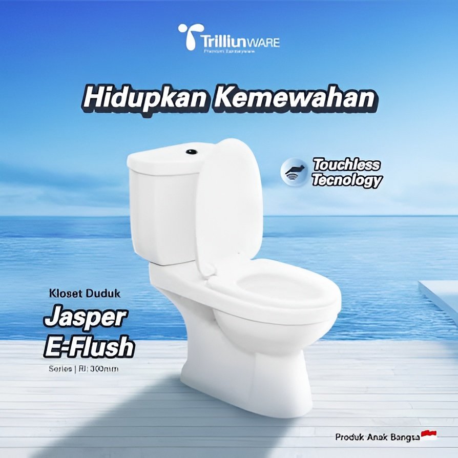 Trilliun Closet Duduk Otomatis Jasper Series Full Set PUTIH - Soft Close Dual Flush Toilet Duduk Tri