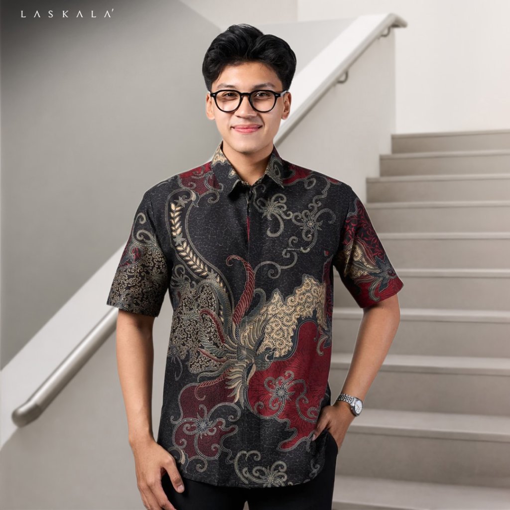 Laskala Batik Premium Nilam Kemeja Batik Pria Slimfit Lengan Pendek