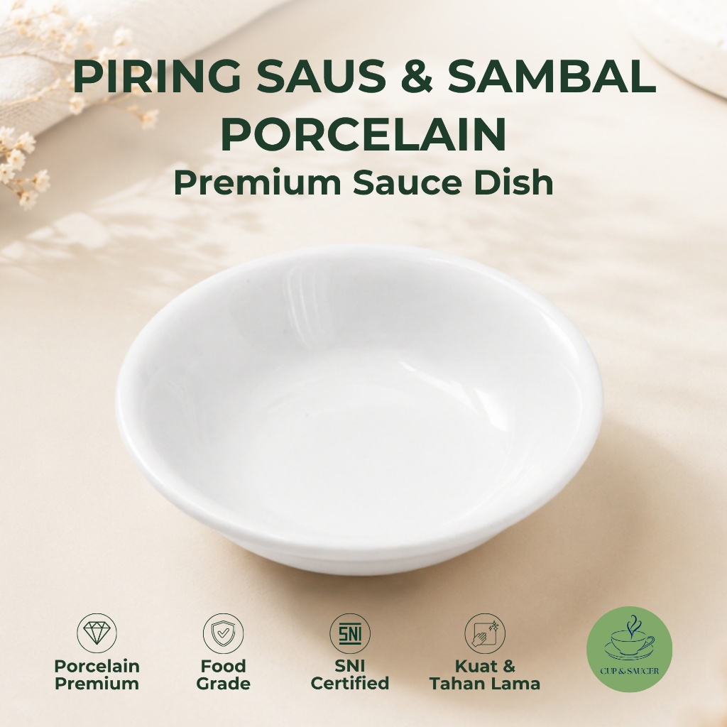 Midas Piring Saus Bulat Porselen Diameter 7 cm Putih Polos Kilap Minimalis Porcelain Round Sauce Dis