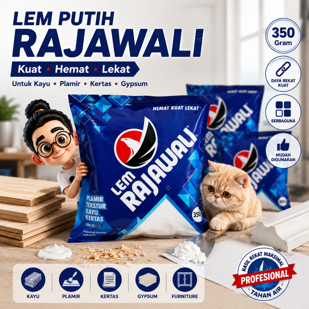Lem Putih Rajawali Biru 350 Gram Lem PVA Serbaguna untuk Kayu Plamir Kertas Multipleks Gypsum Furnit