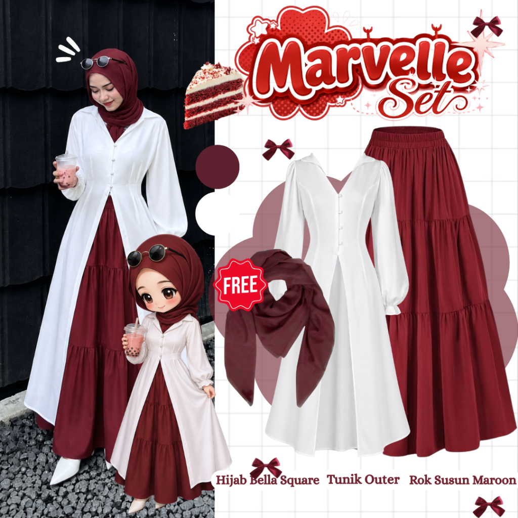 Marvelle Set Outfit Kondangan Elegan Wanita Kekinian (Tunik + Rok Susun + Rok Tutu) |64