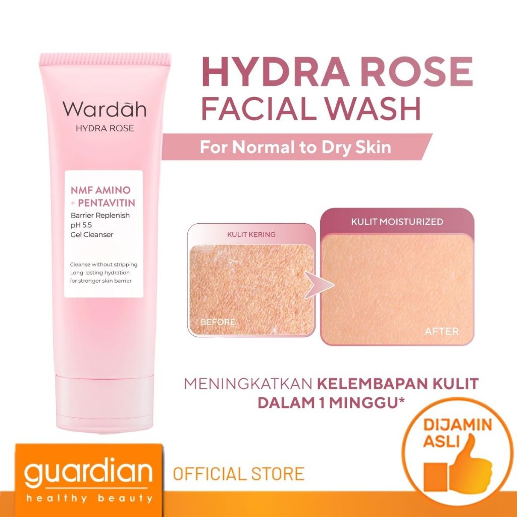 Wardah Hydra Rose NMF Amino Pentavitin Barrier Replenish Face Wash pH 5.5 Gel Cleanser 100ml - Sabun