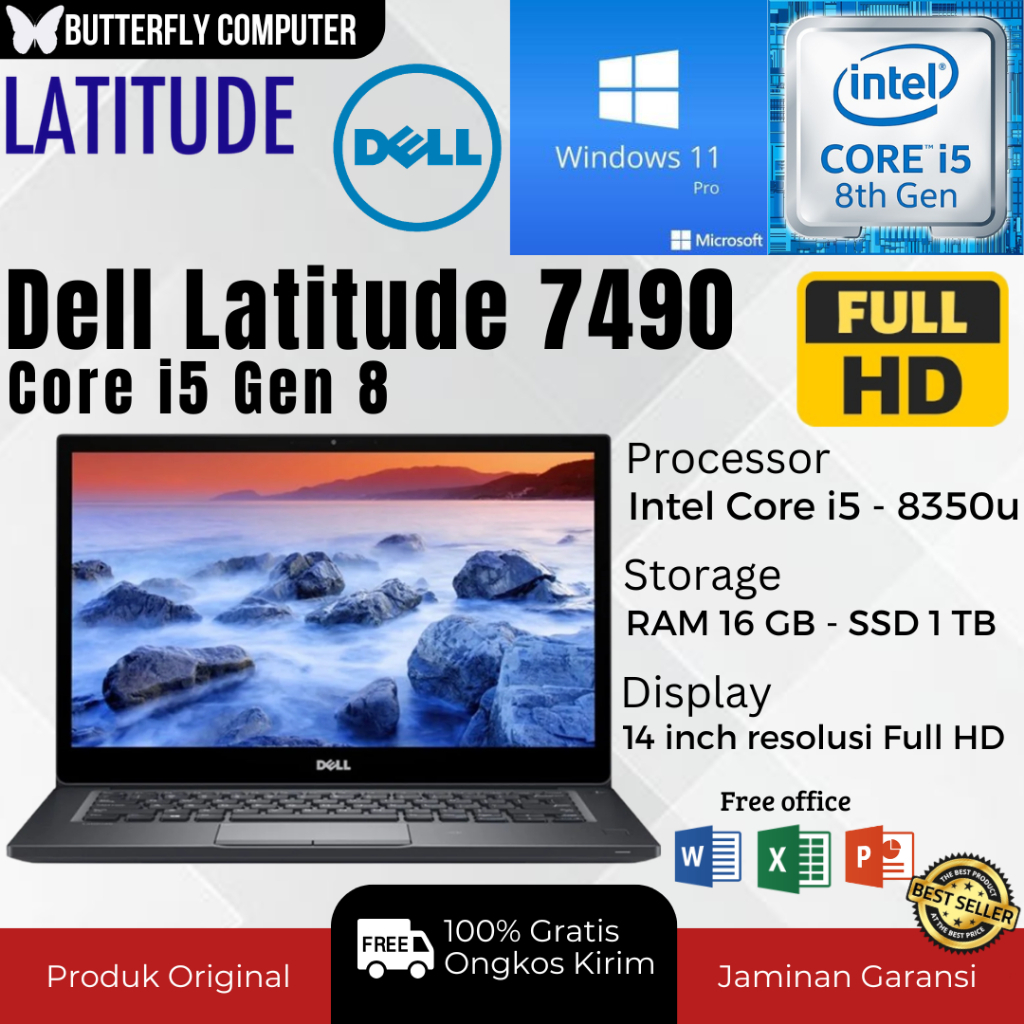Laptop Dell Latitude 7490 Core i5 Gen 8 - RAM 16GB SSD 1TB - 14 Inch - Windows 11 Pro - Full HD - Se