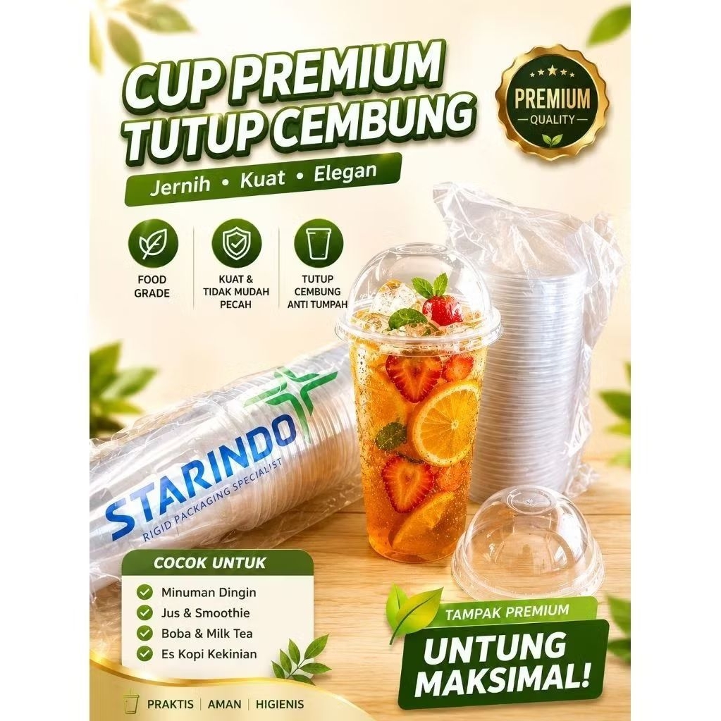 Lid Tutup Cembung Dome Universal Cup Gelas Plastik 12/14/16/18/22 oz 9cm Starindo DK