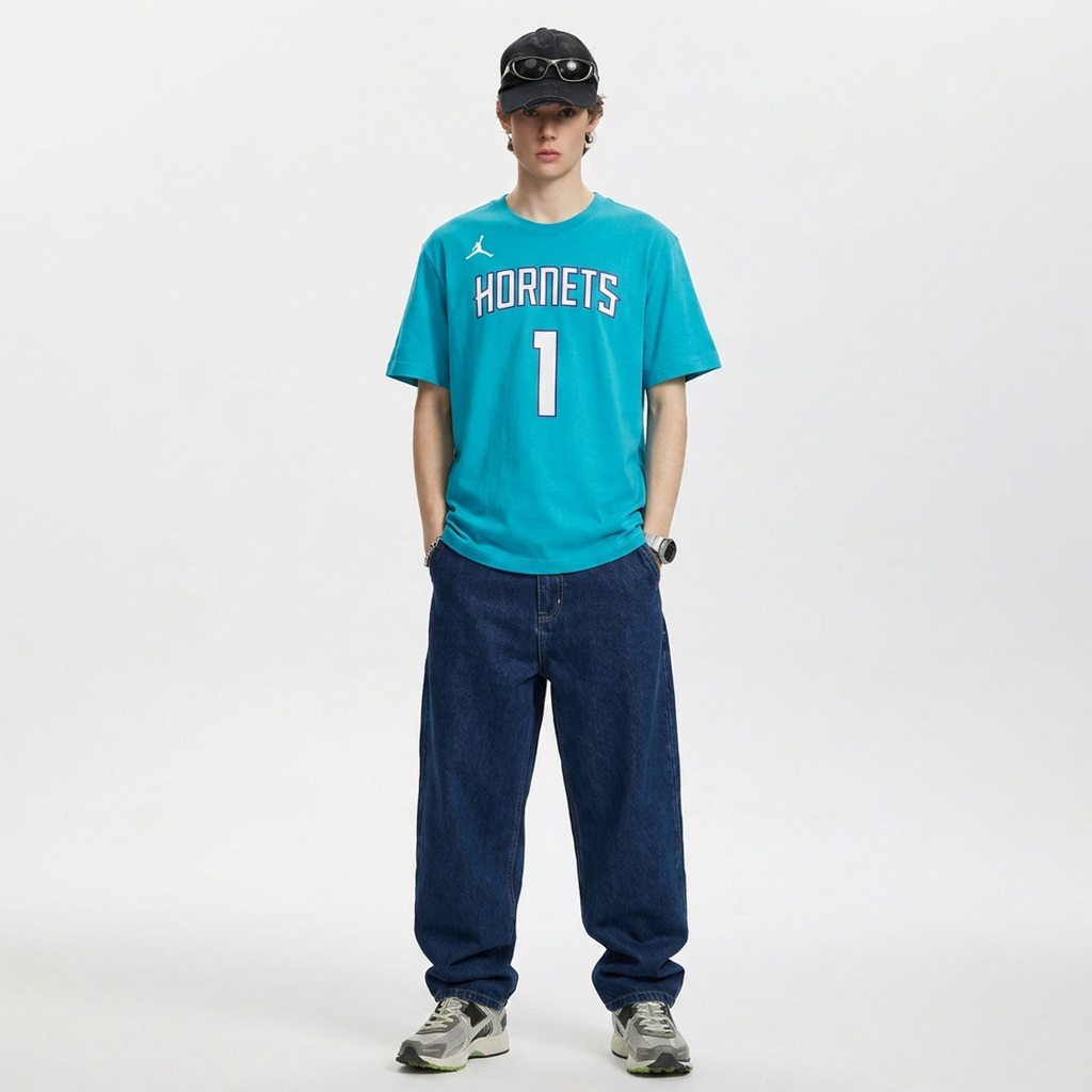 Baju Basket NBA Charlotte Hornets Lamelo Ball #1 Blue N&N Tee DR6366-422