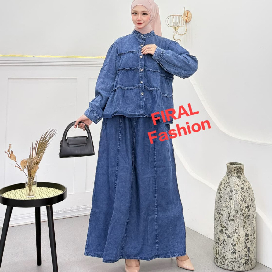 ZAHRA SET ATASAN&ROK PANJANG BAHAN JEANS PREMIUM