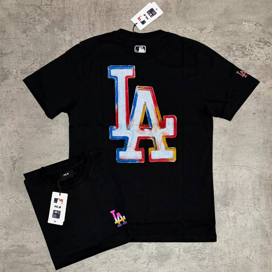 Kaos Branded MLB LA Rainbow Print//Baju Kaos LA Sablon ColorFull//Kaos MLB Unisex