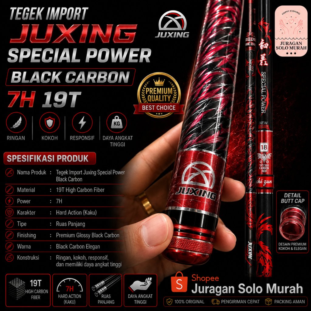 Tegek Import Juxing Special Power Black Carbon 7h 19t Packing Pipa pvc Bonus Ujung Solid