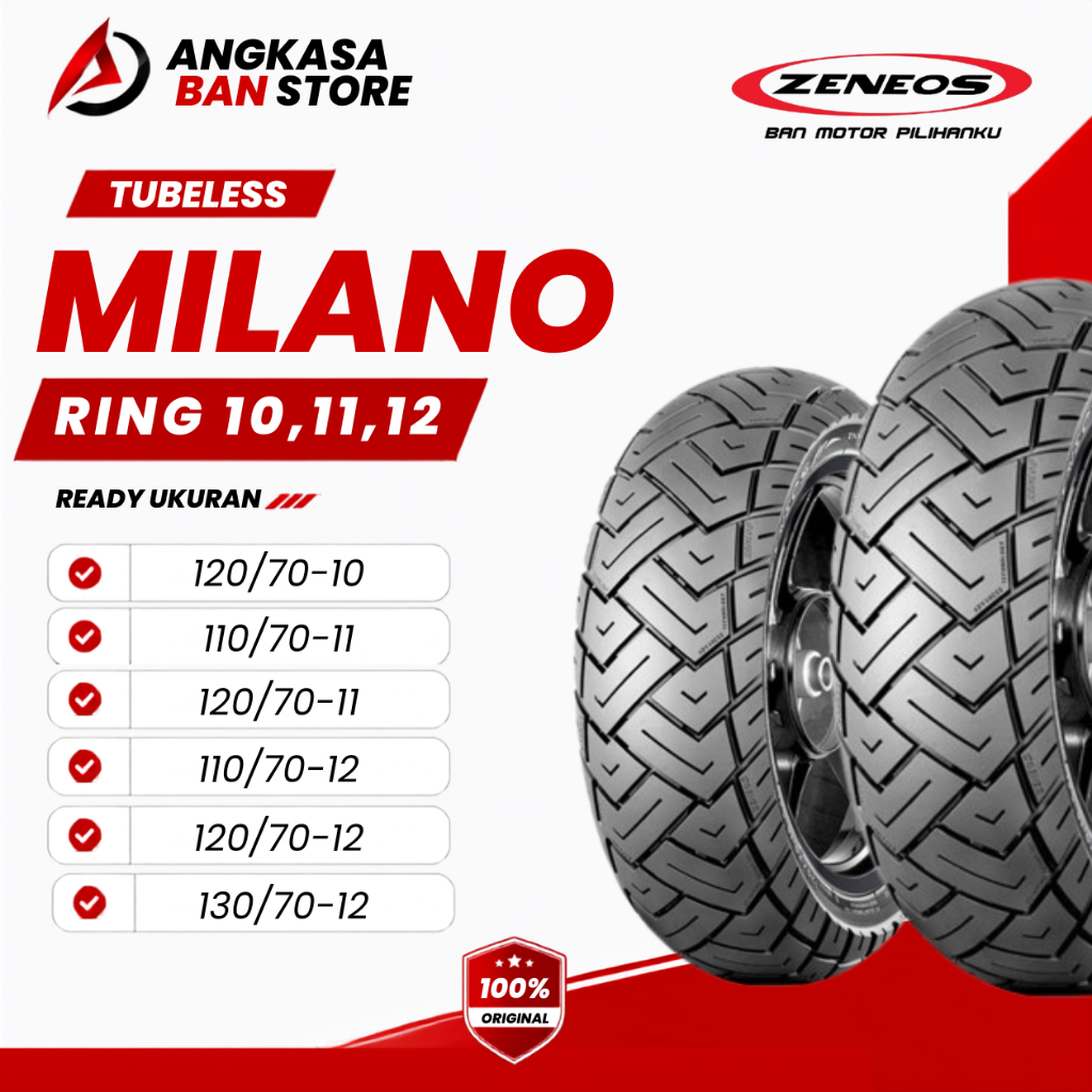 Ban Zeneos Zn87 Milano Ring 10,11,12 Tubeless (110/70 120/70 130/70) Untuk Motor Vespa, Fazio dll
