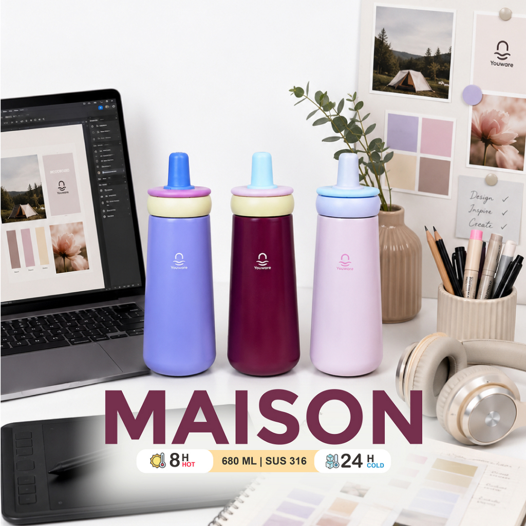 Youware Maison Tumbler Botol Minum Tumbler 680ml Stainless Steel 316 Tahan Panas Dingin dengan Sedot