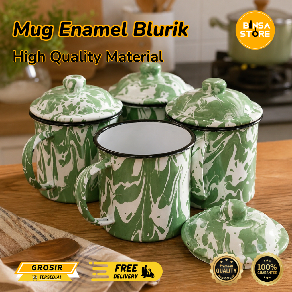 Gelas Stainless Jadul Mug Kaleng Tutup Motif Gelas Enamel Blurik/Blirik Jadul Vintage Antik - SD520