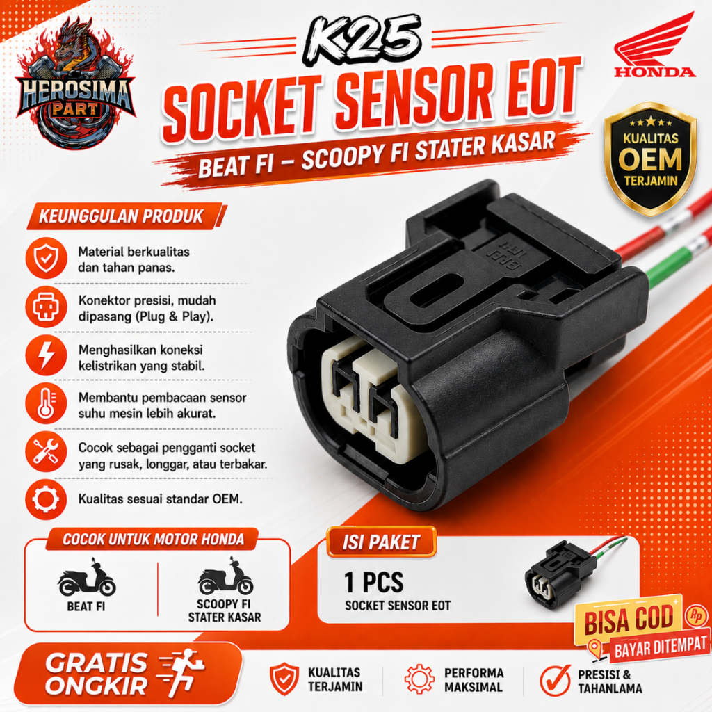 Soket sensor eot beat fi -  Socket sensor eot scoopy fi - suhu beat fi K25 Honda beat