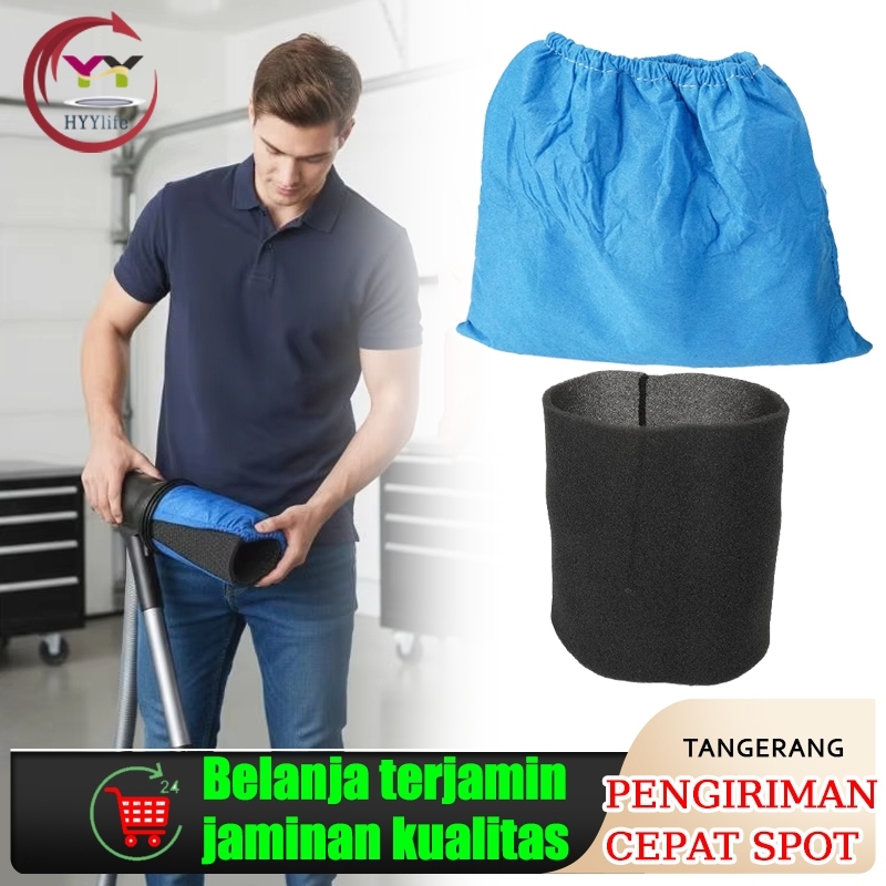 Kantong Filter Vacuum Cleaner Basah Kering Bahan Kain Biru dan Busa Hitam
