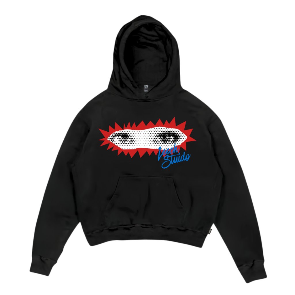 Leech.co Hoodie Boxy Oversize Seeing You Black Unisex - Flecee 300GSM