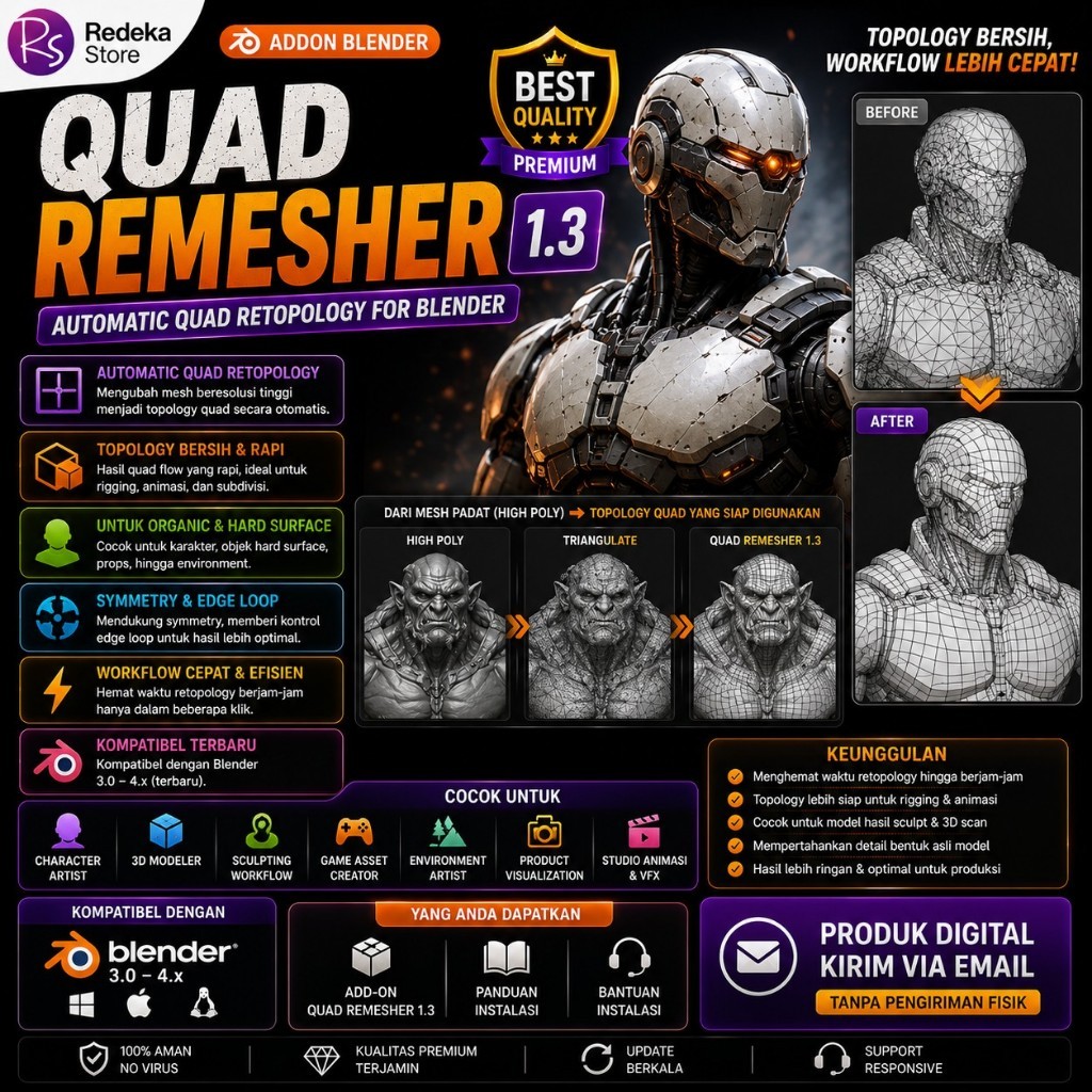 3D Blender - Quad Remesher 1.3 | Blender Addon