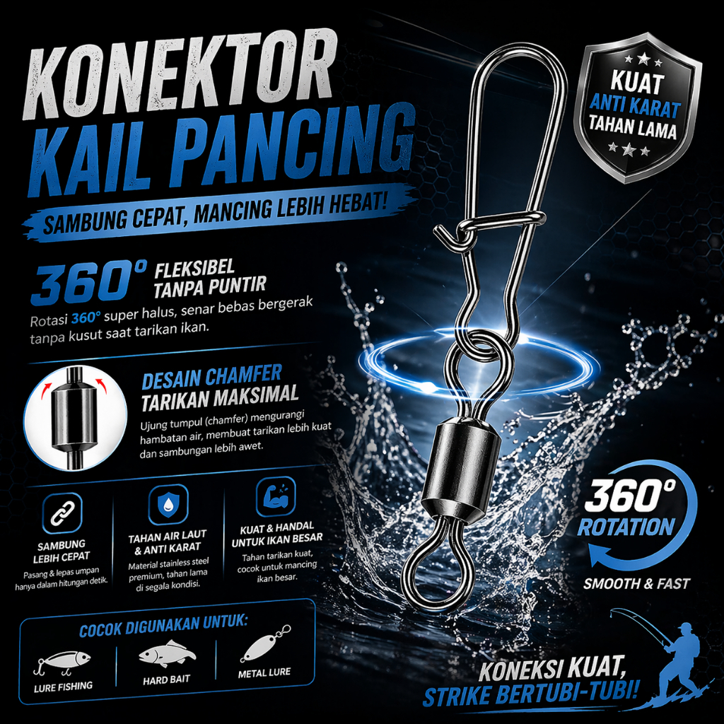 Kili Kili Pancing Swivel Roll Konektor Kail Pancing Snap Swivel Fishing Hook 26 mm 10PCS