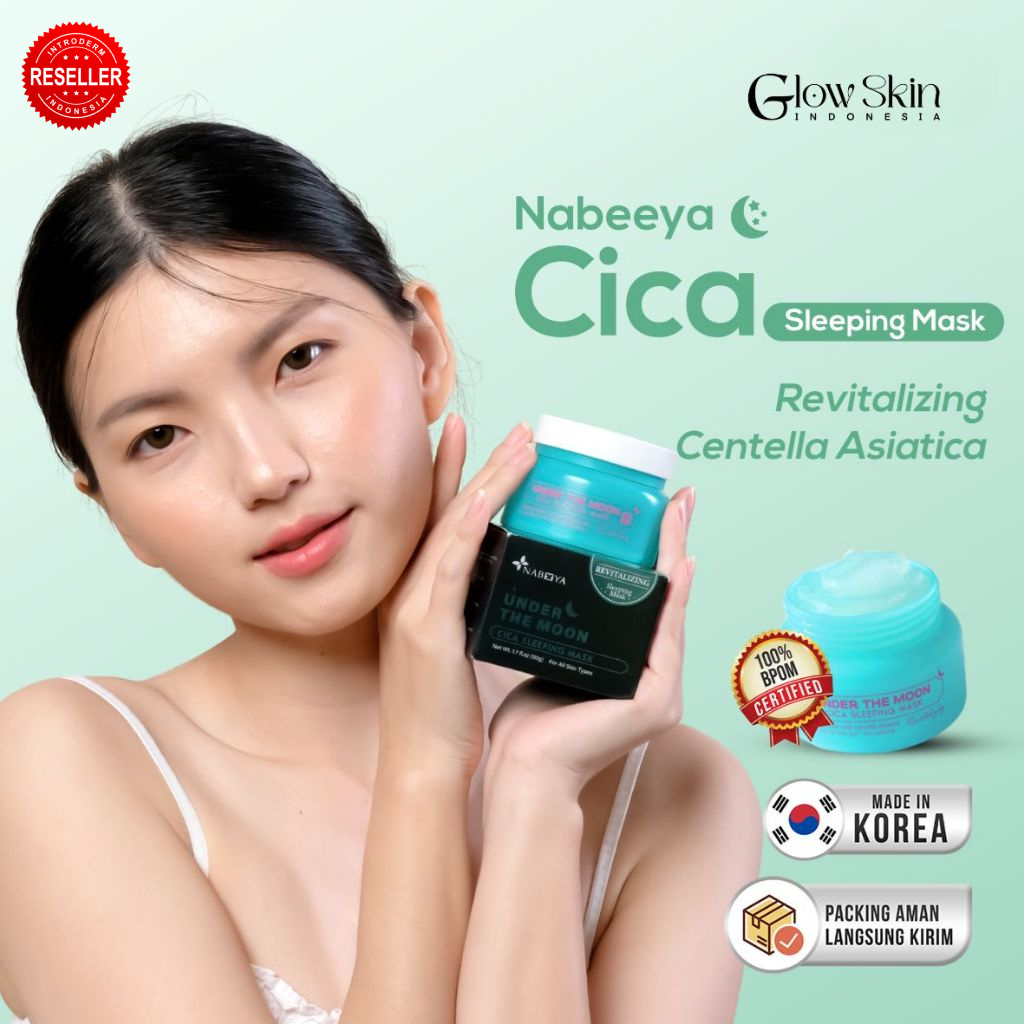 GLOW SKIN Nabeeya Cica Sleeping Mask Under The Moon - Tekstur Gel Ringan - Masker Tidur Wajah - Glow