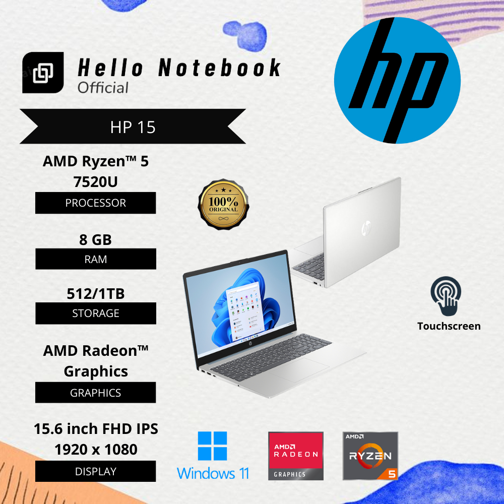 Laptop Baru Hp15 Amd Ryzen 5 7520u SSD Touchscreen