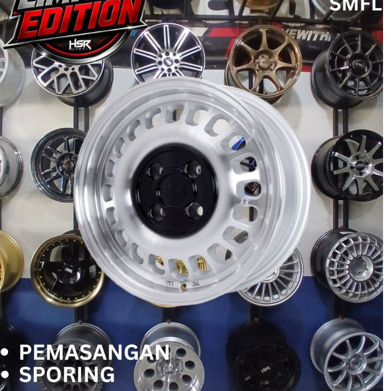 VELG MOBIL RING 14 HSR BSI RING 14 LEBAR 6 LOBANG BAUT 4 ET36 SILVER MACHINE FACE&LIP