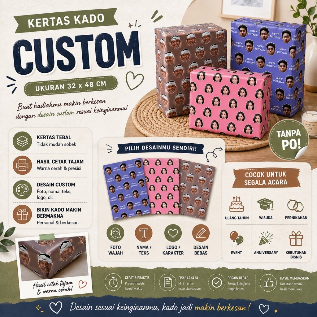 Kertas Kado aesthetic / KERTAS KADO CUSTOM  / KERTAS KADO CUSTOM termurah kertas kado ukuran A3+