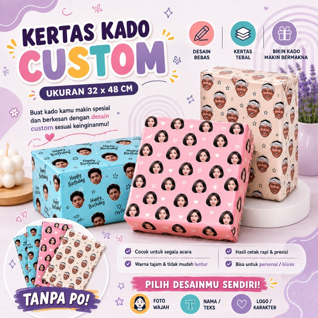 Kertas Kado aesthetic / KERTAS KADO CUSTOM  / KERTAS KADO CUSTOM termurah kertas kado ukuran A3+