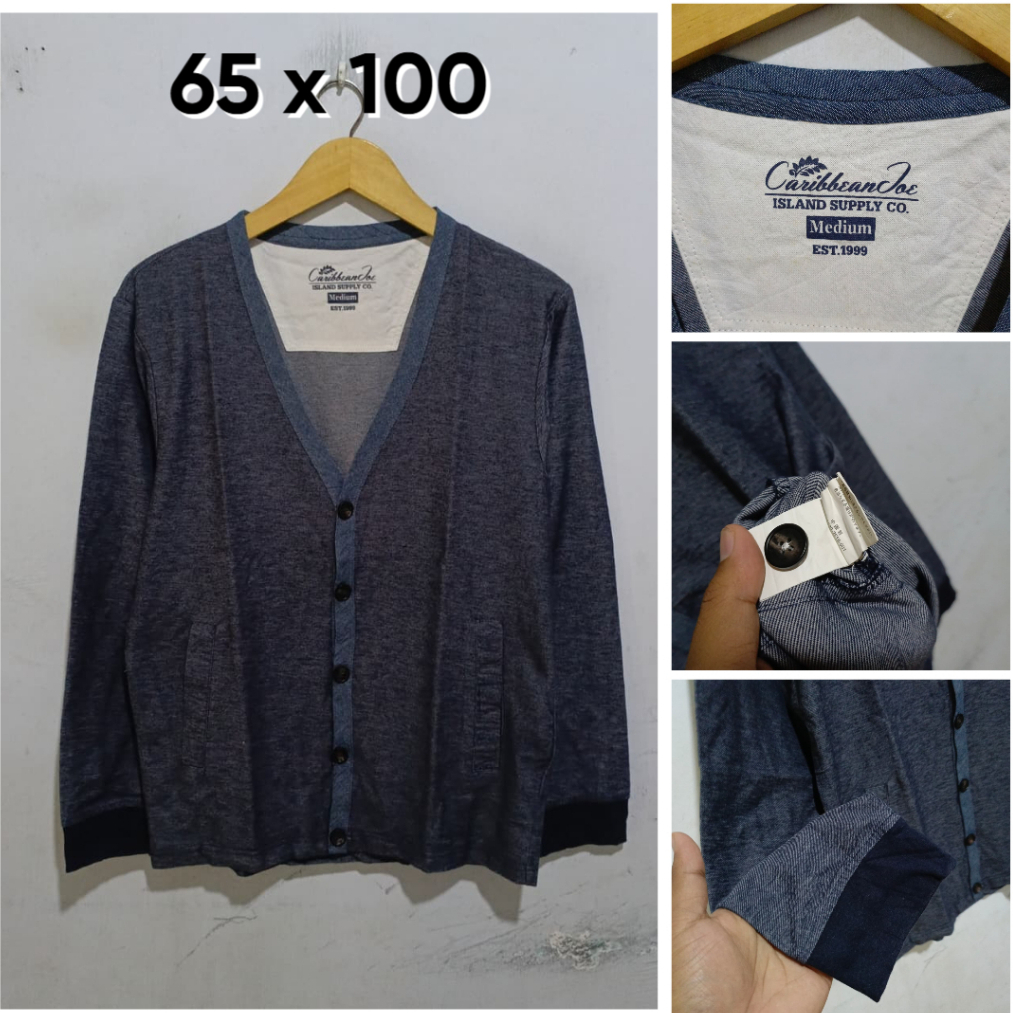 Cardigan CaribbeanJoe Navy V Neck Size M Pria Wanita Atasan Unisex H247