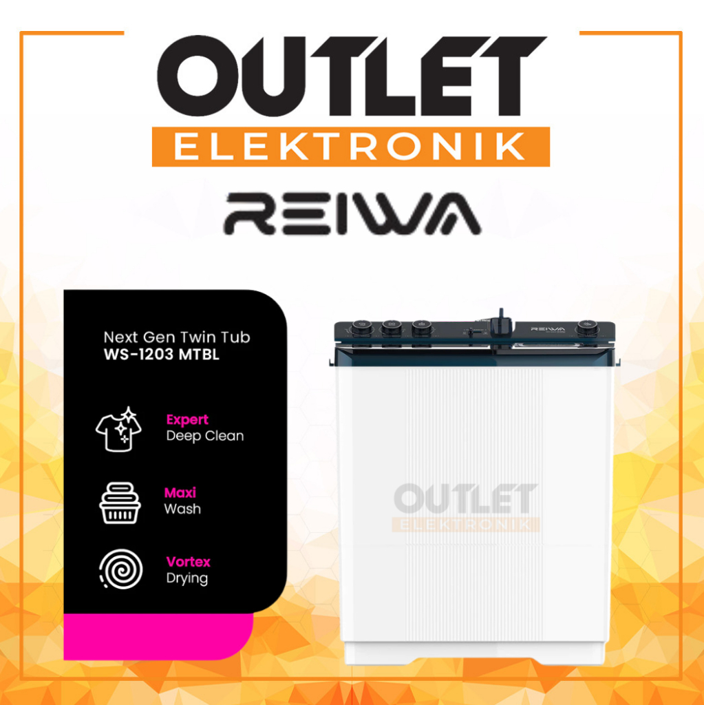 Reiwa Mesin Cuci 2 Tabung 11Kg WS-1203MTBL / WS 1203 MTBL / WS 1203 Midnight Blue - Vortex Drying - 