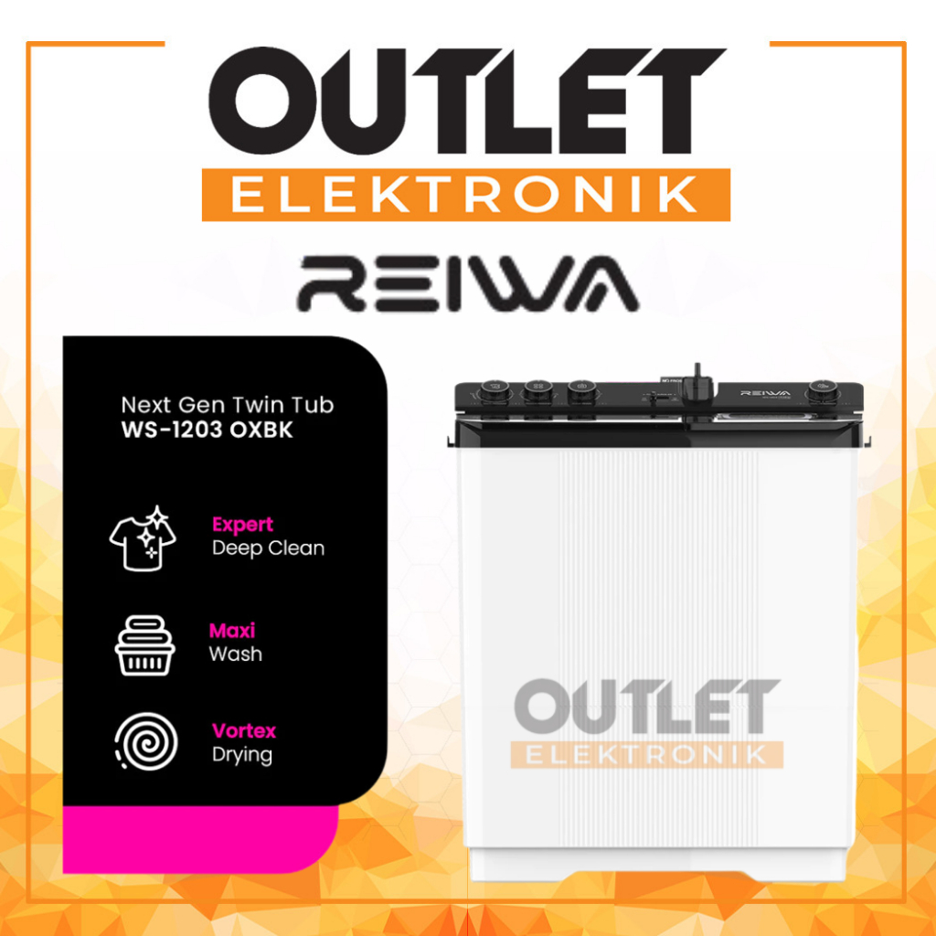 Reiwa Mesin Cuci 2 Tabung 11Kg WS-1203OXBK / WS 1203 OXBK / WS 1203 Onyx Black - Vortex Drying - GRA
