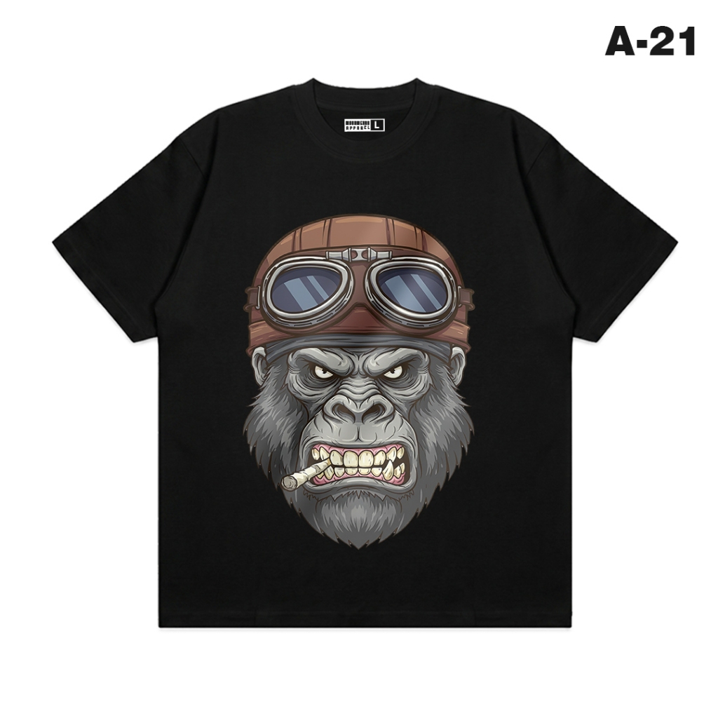 Moon Wear - Kaos Distro Unisex Gorilla Pilot Aviator Retro Cotton Combed 24s Premium Sablon DTF A-02