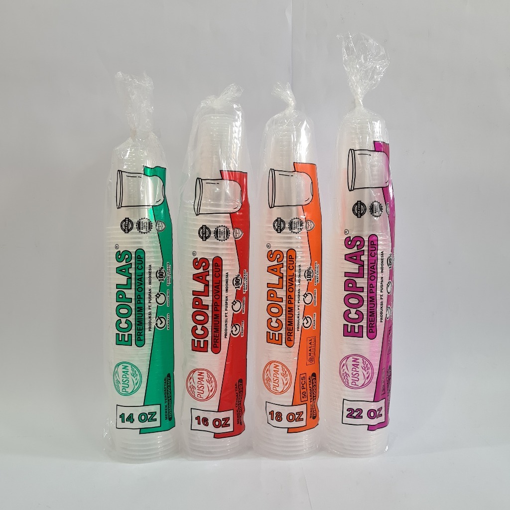 1 DUS GELAS OVAL 14 16 18 22 OZ CUP OVAL 14OZ 16OZ 18OZ 22OZ PLASTIK ECOPLAS BULAT GROSIR