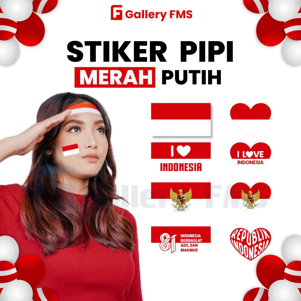 Stiker Pipi Merah Putih - Stiker Bendera Merah Putih Pipi / Sticker Bendera