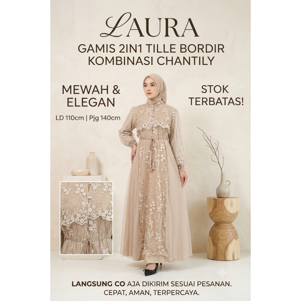 PESONA LAURA GAMIS BRUKAT 2IN1 // OUTFIT KONDANGAN // GAMIS PESTA ELEGANT // 26821