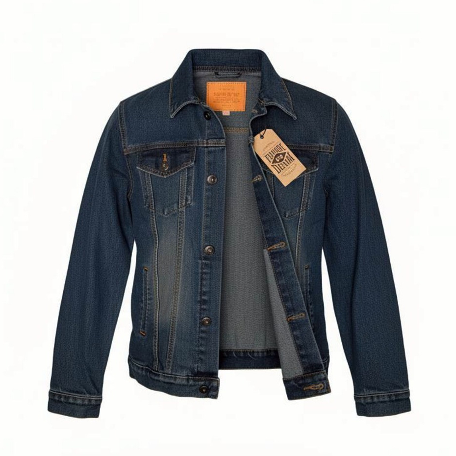 TWO ONE Jacket Denim Pria Retro Dark Brown