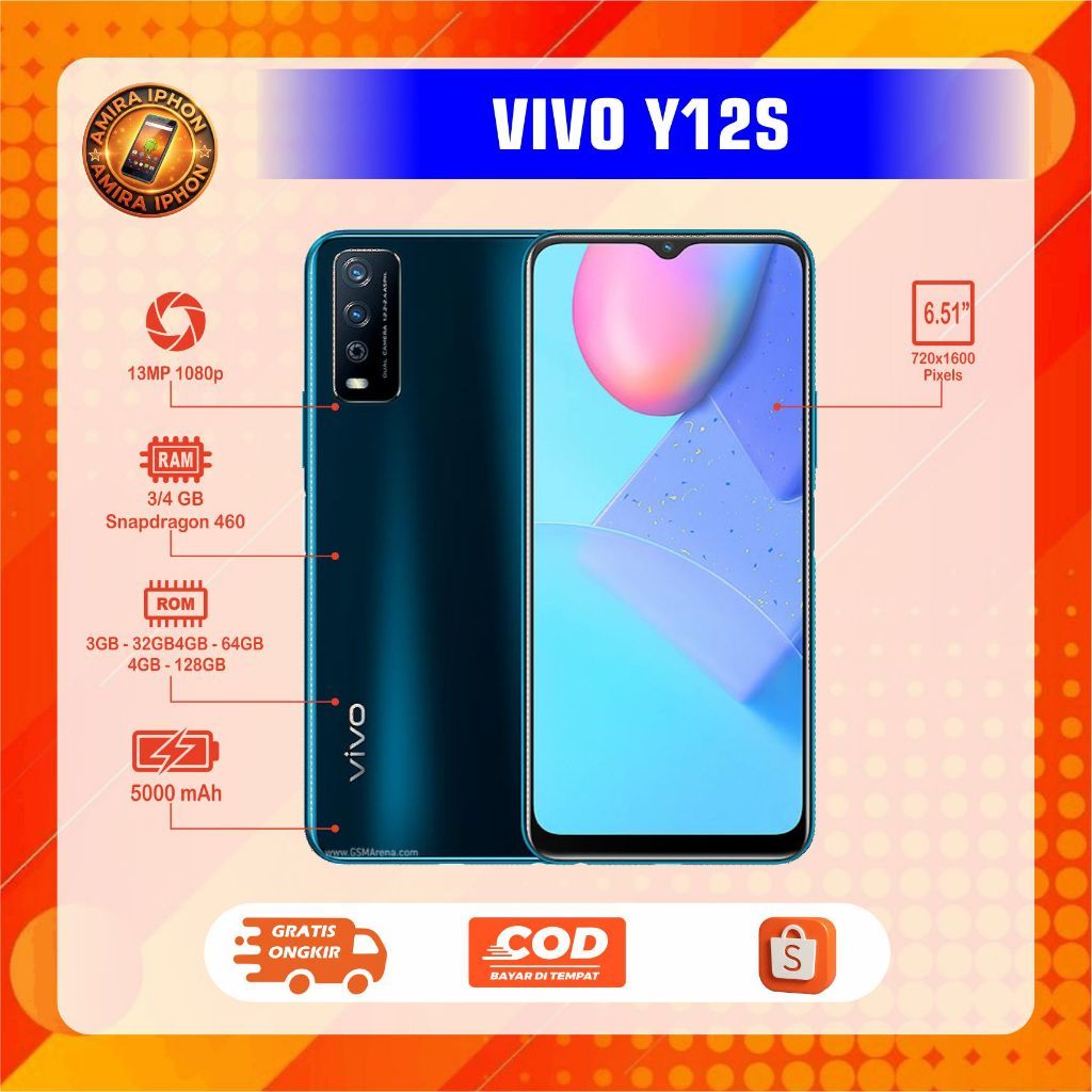VIVO Y12S  RAM 3/32GB RAM 4/6GB  HP normal second siap pakai
