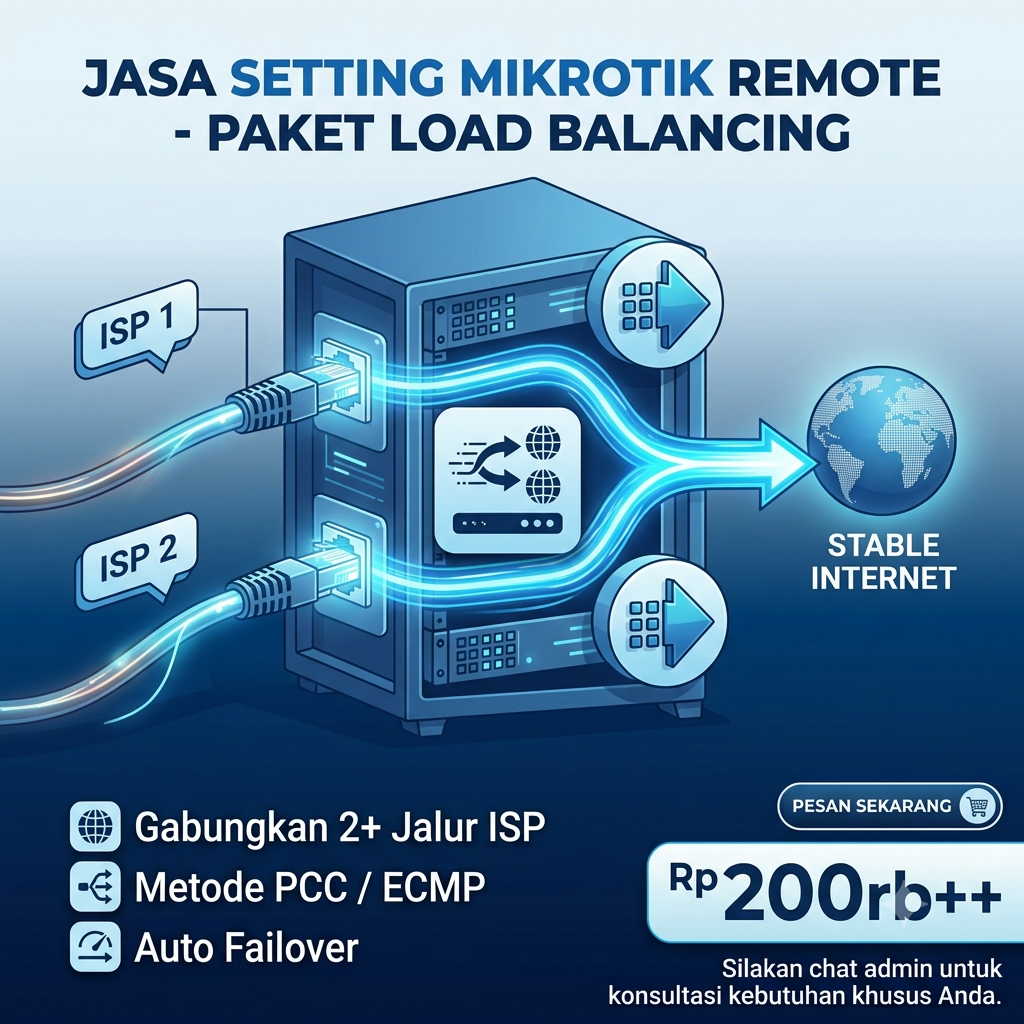 JASA SETTING MIKROTIK REMOTE - PAKET LOAD BALANCING & FAILOVER (Multi-ISP)