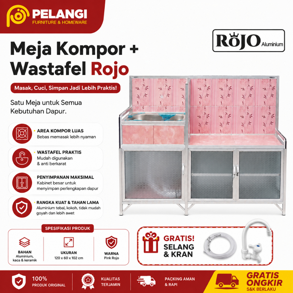 Meja Kompor + Wastafel Rojo | Wastafel + Rak Piring | Wastafel Alumunium | Meja Kompor | Rak Piring