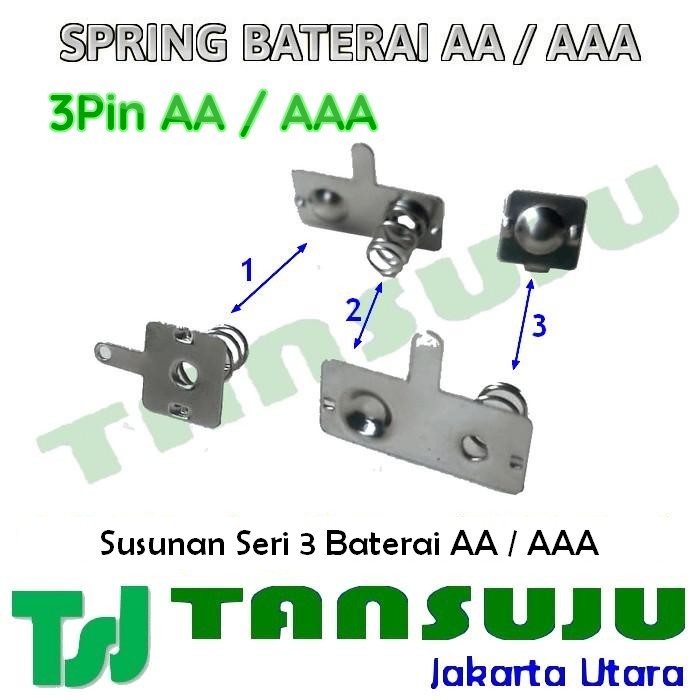 Spring Baterai AA AAA 3Pin Susunan Seri 3 Baterai AA AAA Komponen Holder Baterai