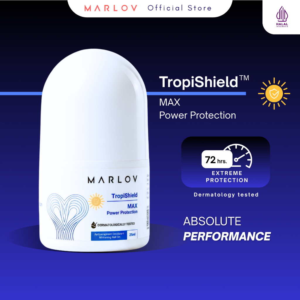 MARLOV TropiShield MAX POWER Protection Antiperspirant Deodorant Whitening Formula 3in1Roll On 25ml BPOM HALAL | Perlindungan khusus untuk kegiatan ekstrem